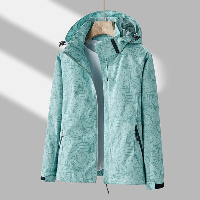 Stylish women's waterproof windproof hooded jacket, lightweight design, adjustable hood, and practical pockets in various col