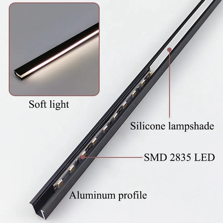 "Ultra Thin LED Under Cabinet Light Bar, sleek aluminum design, customizable length, efficient SMD 2835 LED lighting."