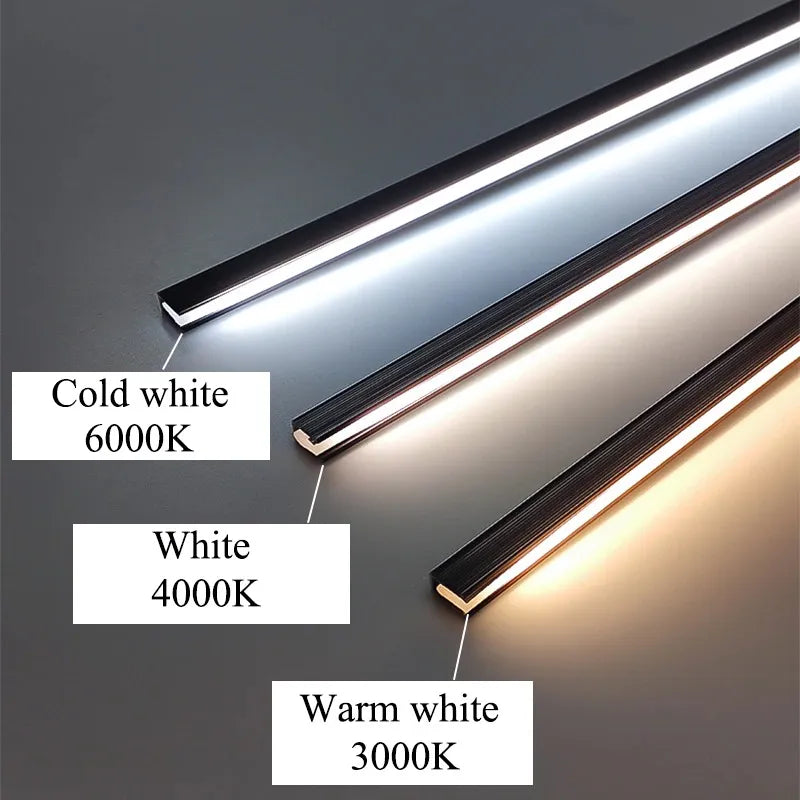 "Ultra Thin LED Under Cabinet Light Bar, sleek aluminum design, customizable length, efficient SMD 2835 LED lighting."