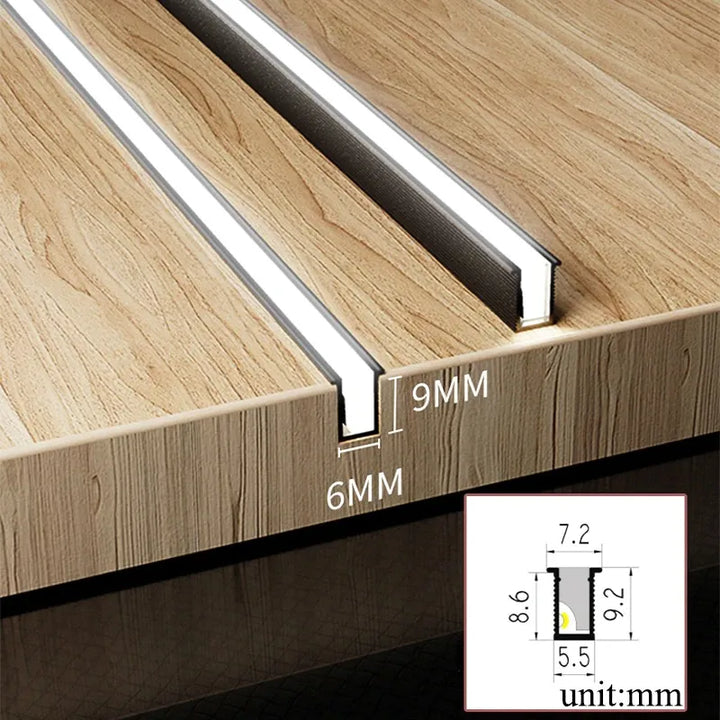 "Ultra Thin LED Under Cabinet Light Bar, sleek aluminum design, customizable length, efficient SMD 2835 LED lighting."