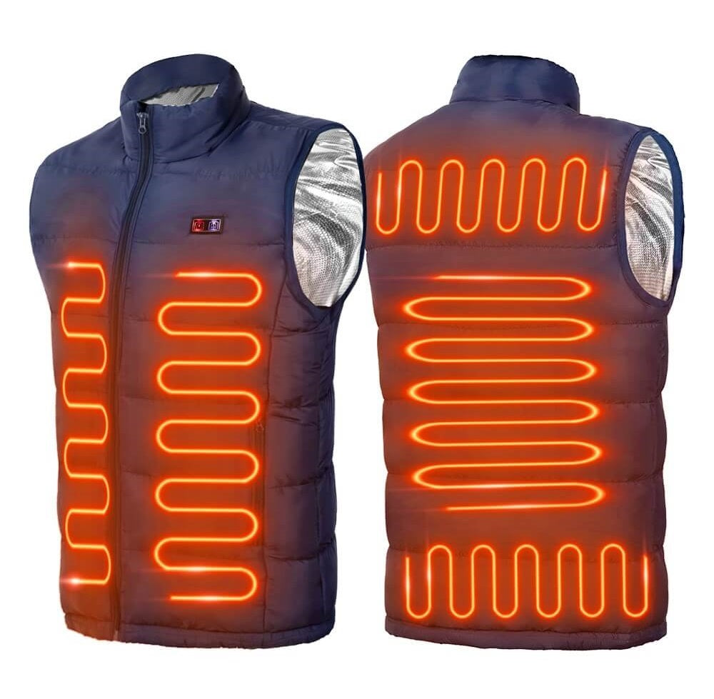 "Unisex heated vest with advanced heating technology, sleek black design, featuring 9 heating zones for targeted warmth."
