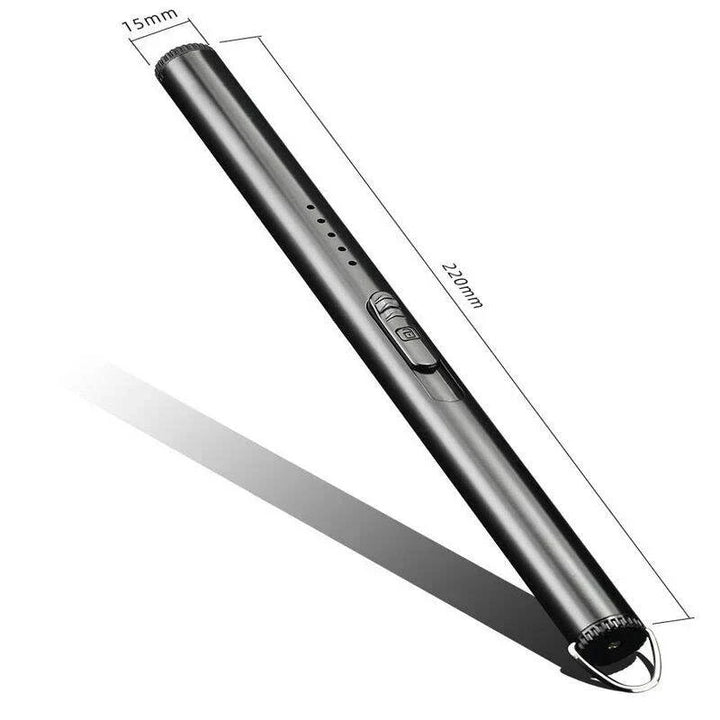 "USB rechargeable electric lighter, sleek and compact design, ideal for lighting candles and grills, windproof function."