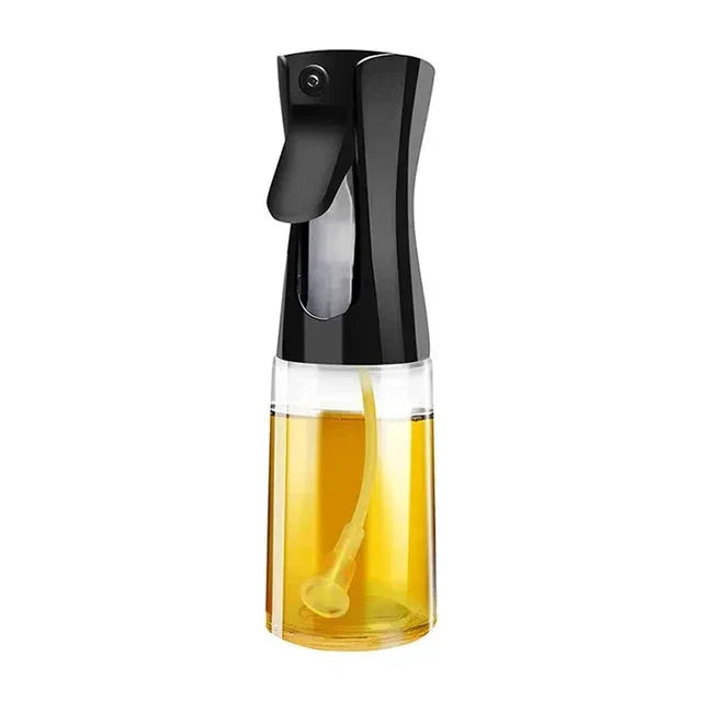 "Versatile refillable oil spray bottle, transparent body, fine mist spray, eco-friendly plastic, ideal for home chefs and coo