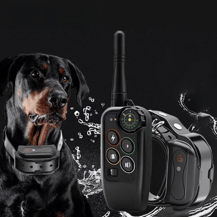 Waterproof dog training e-collar with remote control, 1000m range, adjustable modes, durable for all breeds in any weather.
