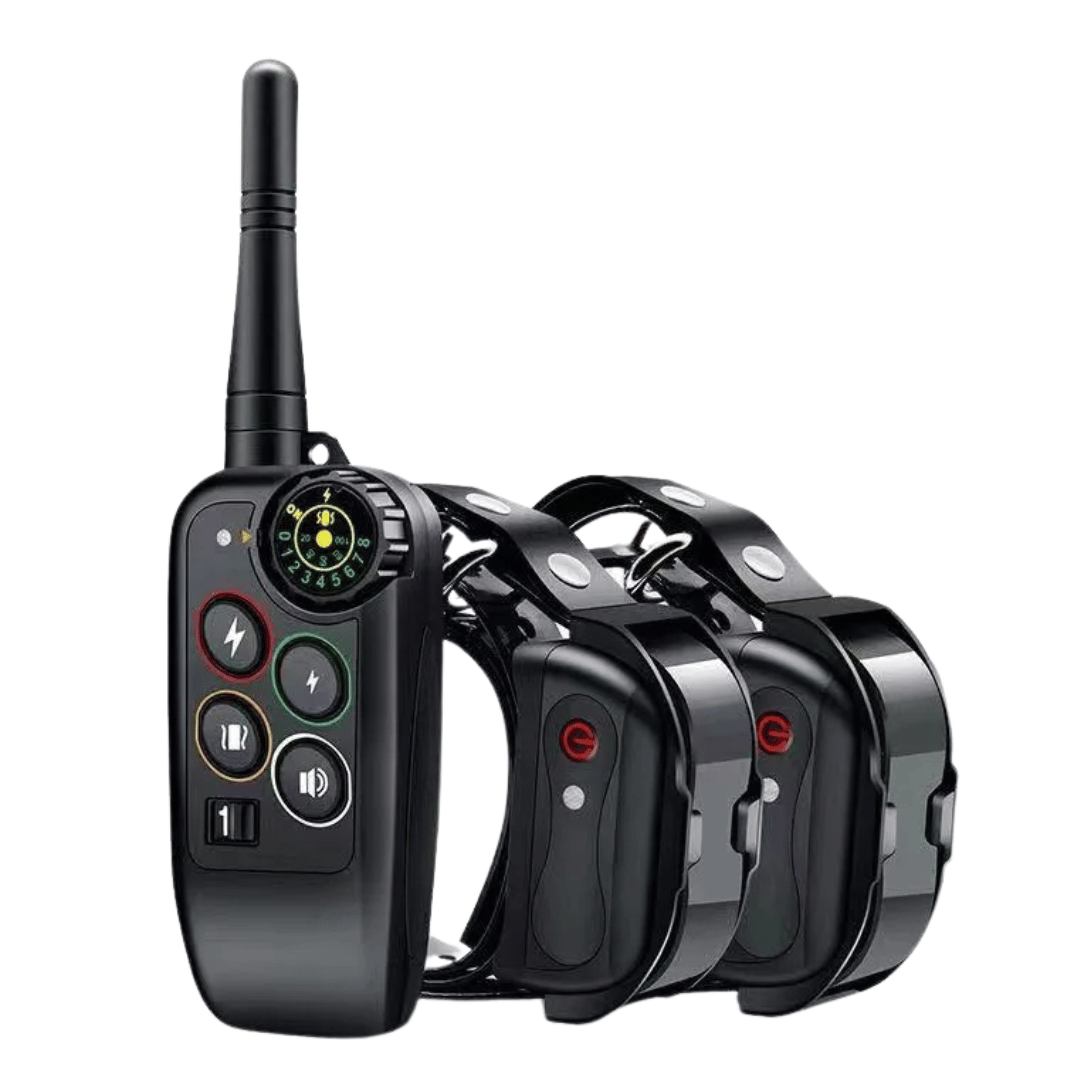 Waterproof dog training e-collar with remote control, 1000m range, adjustable modes, durable for all breeds in any weather.