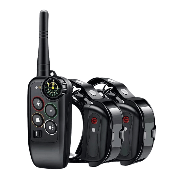 Waterproof dog training e-collar with remote control, 1000m range, adjustable modes, durable for all breeds in any weather.