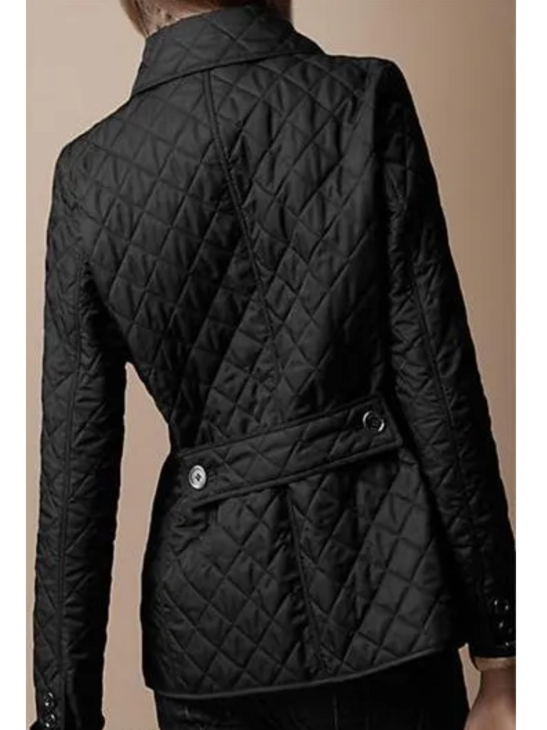 Women's casual quilted jacket with turned-down collar, light padding, snap button front, in dark blue or white for versatile