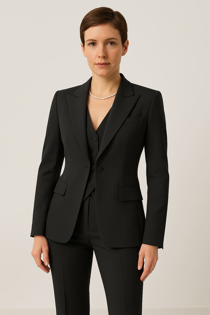 "Women's elegant 3-piece suit set with blazer, vest, and trousers. Perfect for all-season wear and versatile styling."