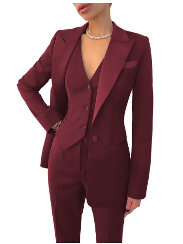 "Women's elegant 3-piece suit set with blazer, vest, and trousers. Perfect for all-season wear and versatile styling."