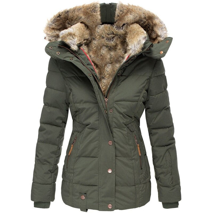 Women's fur-lined winter coat in navy blue, warm waterproof insulation, with plush lining and tailored fit for versatile styl