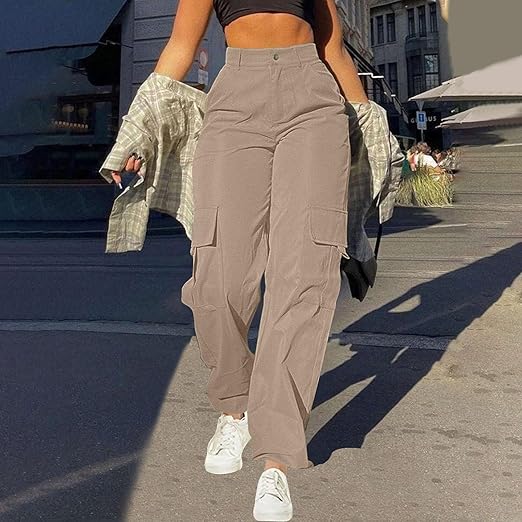 Women's high-waist cargo pants with functional pockets, showcasing durable fabric and versatile design for casual comfort.