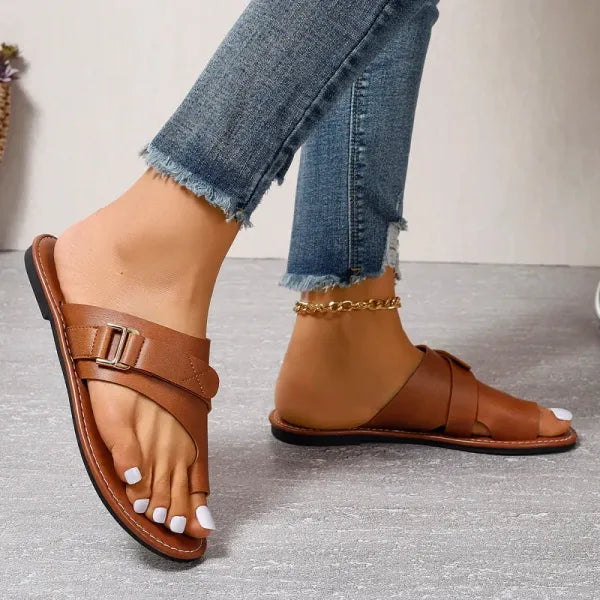 Women's orthopedic bunion correction leather sandals, featuring three-arch support and elegant full-grain leather design.