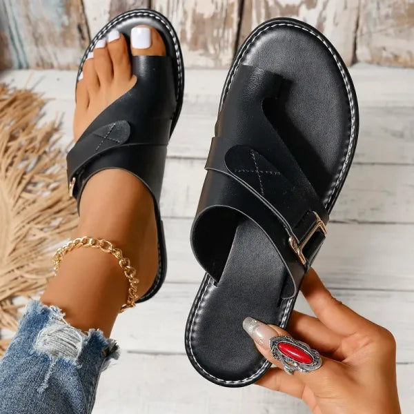 Women's orthopedic bunion correction leather sandals, featuring three-arch support and elegant full-grain leather design.