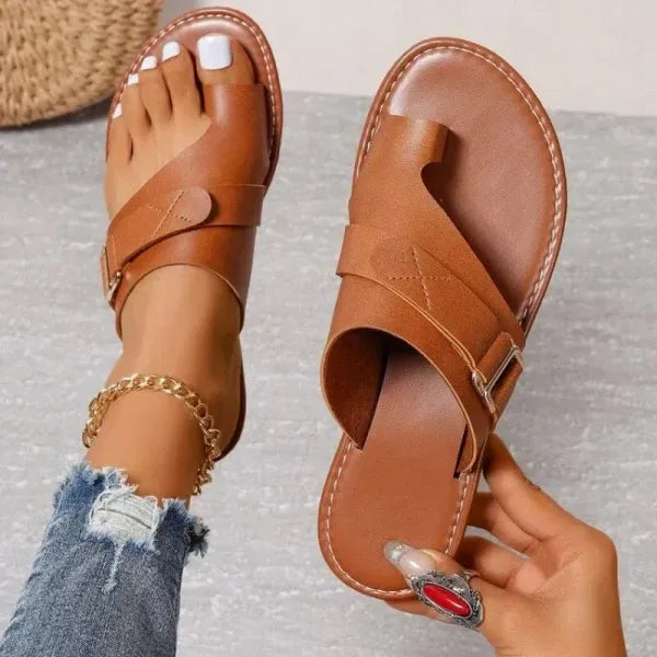 Women's orthopedic bunion correction leather sandals, featuring three-arch support and elegant full-grain leather design.