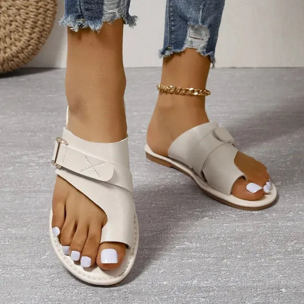 Women's orthopedic bunion correction leather sandals, featuring three-arch support and elegant full-grain leather design.