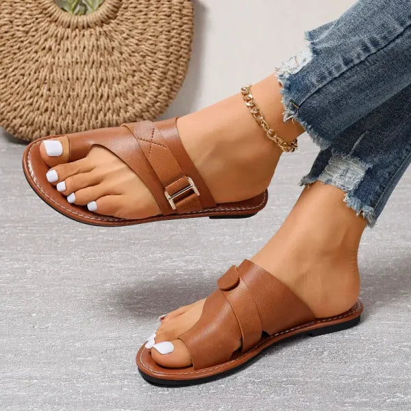 Women's orthopedic bunion correction leather sandals, featuring three-arch support and elegant full-grain leather design.