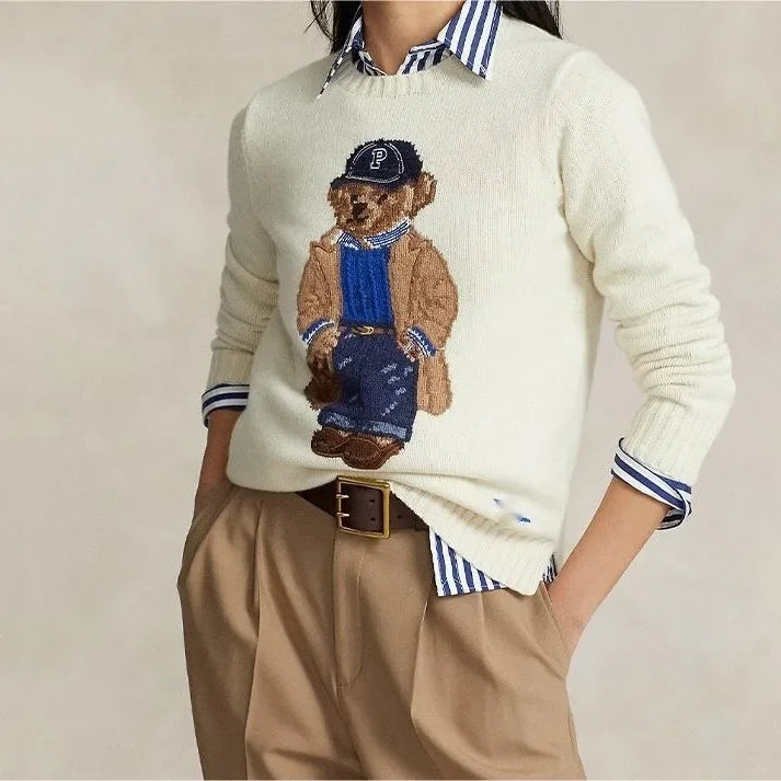 "Women's Playful Bear Sweater, cozy and cheerful with charming bear motif in soft fabric, ideal for warmth and style"