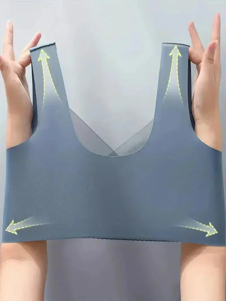 "Women's seamless wire-free bra with elegant lace overlay, full coverage, and invisible design for comfort and sophistication