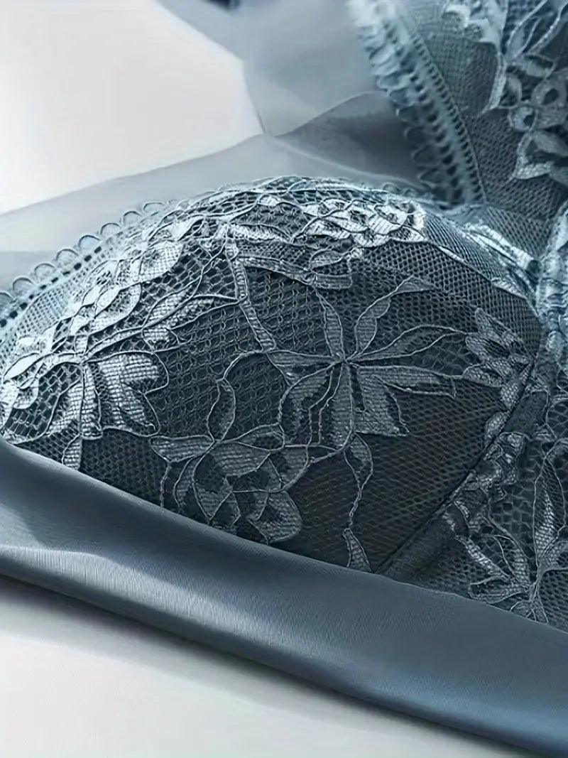 "Women's seamless wire-free bra with elegant lace overlay, full coverage, and invisible design for comfort and sophistication
