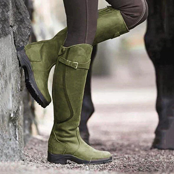 Women's waterproof all-weather winter boots; mid-calf design, brown, insulated, durable non-slip sole, ideal for harsh condit