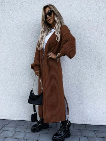 Women's Knitted Cardigan - Long Sleeve Open Front