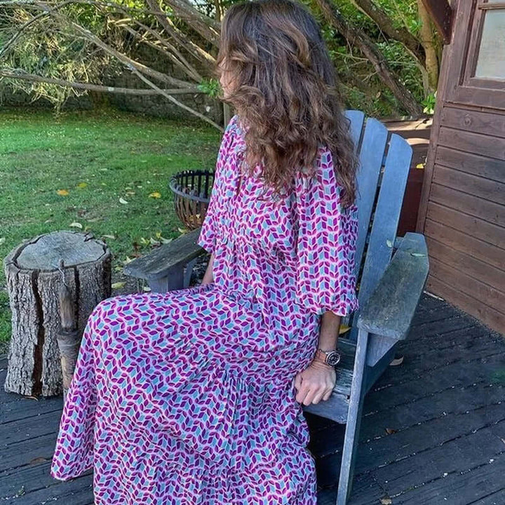 Geometric Print Cotton Midi Dress