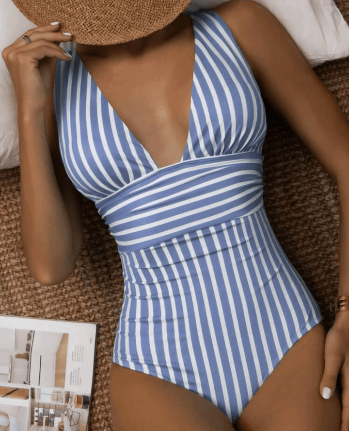 Striped Halter Neck One-Piece Swimsuit