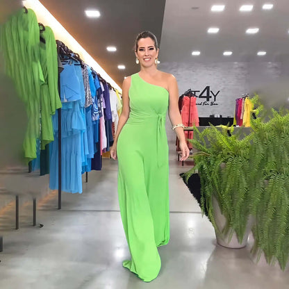 Elegant One-Shoulder Drape Wide-Leg Jumpsuit