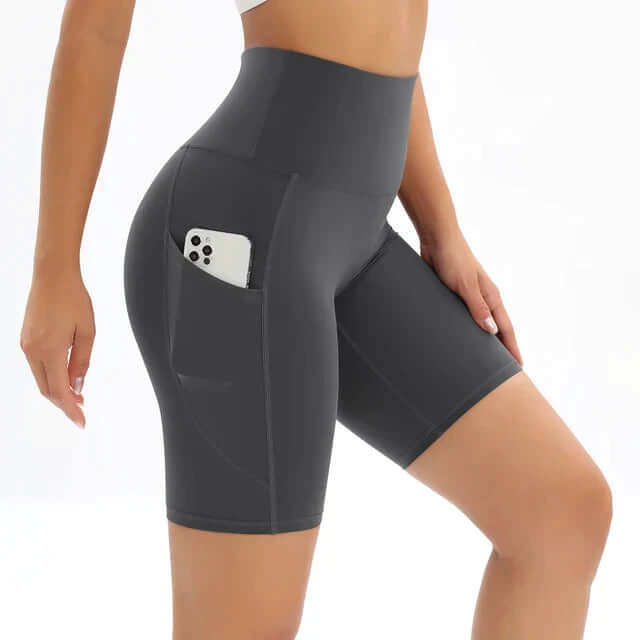 Women's High-Waisted Fitness Shorts with Pocket
