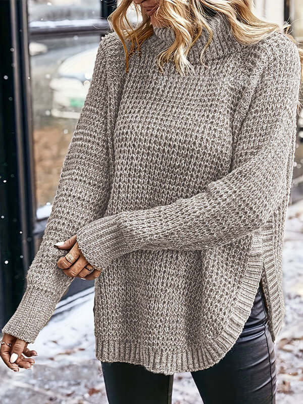 Women's Knitted Turtleneck Sweater with Raglan Sleeves
