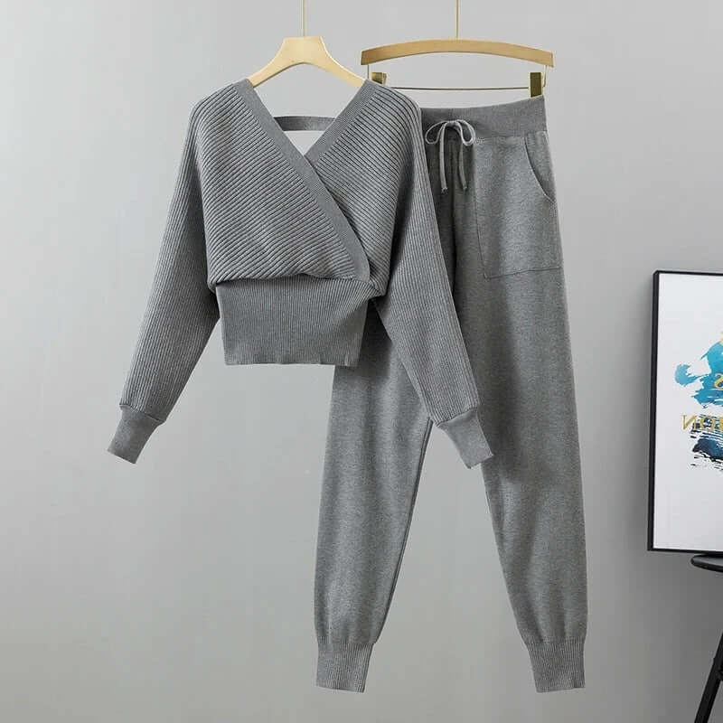 Women's Ribbed Knit Lounge Set with Harem Pants