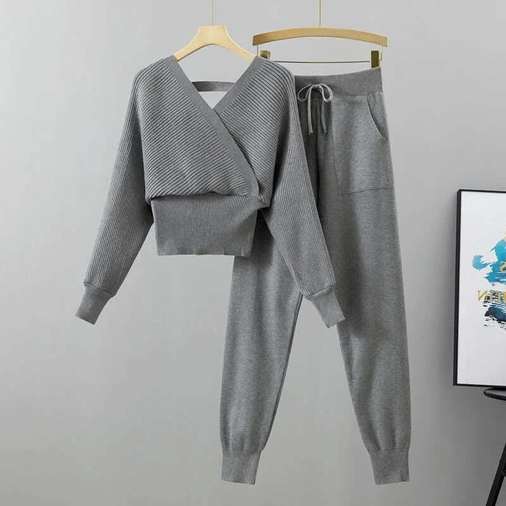 Women's Ribbed Knit Lounge Set with Harem Pants