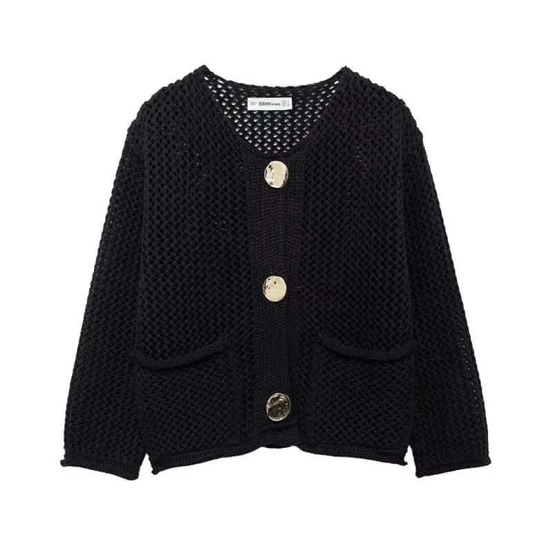 Women's Mesh Knit Cardigan with Pockets