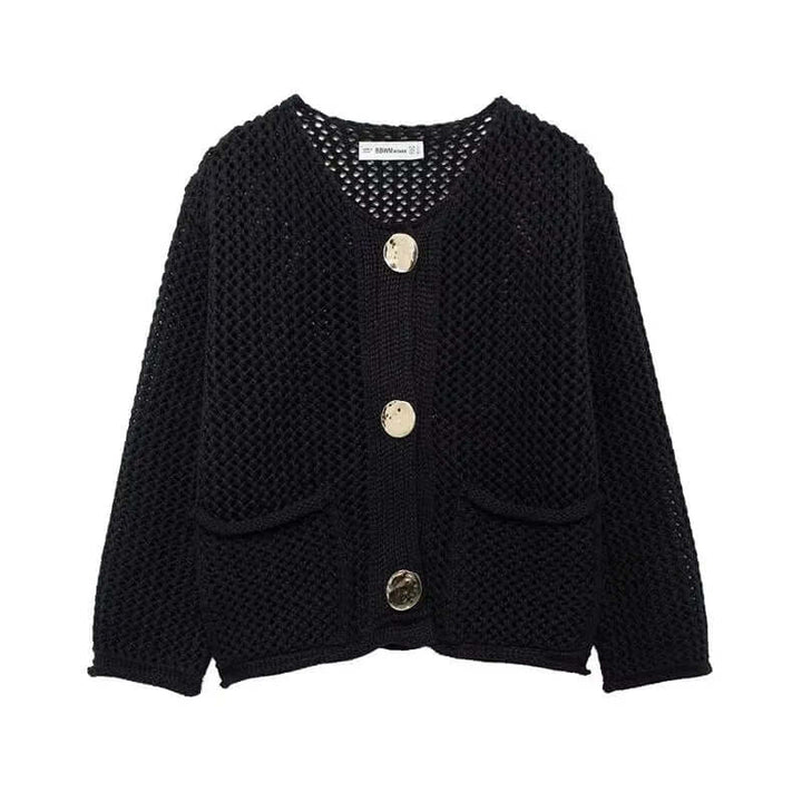 Women's Mesh Knit Cardigan with Pockets