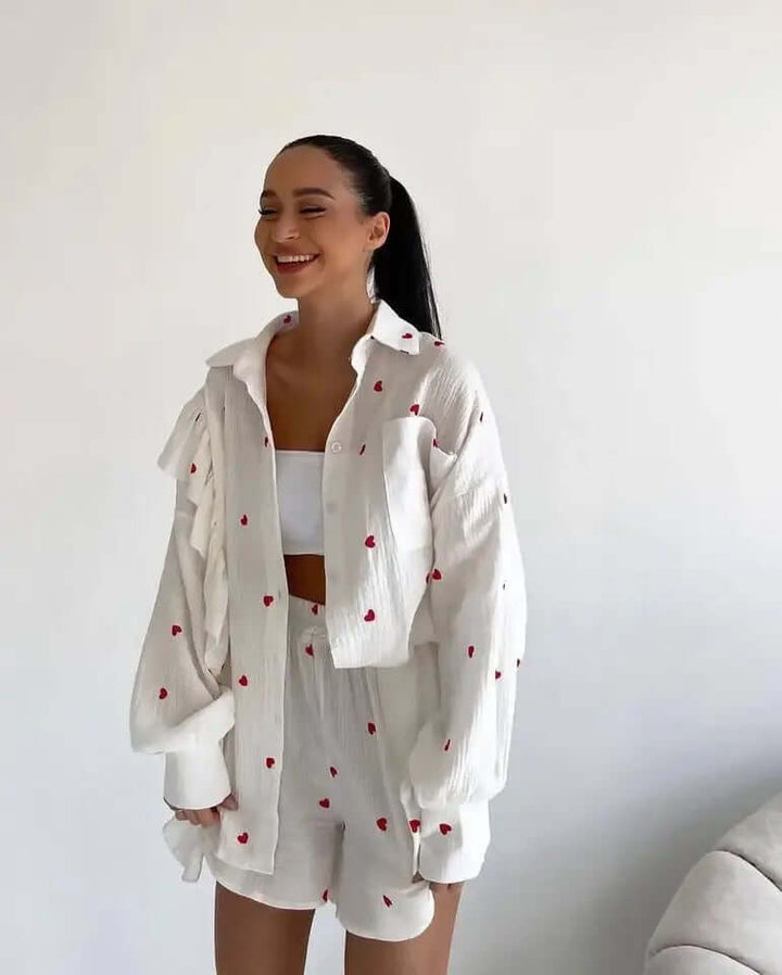Women's Textured Blouse & Shorts Set