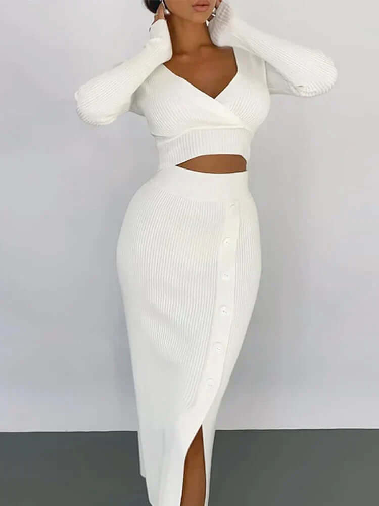 Women's V-Neck Top and Midi Skirt