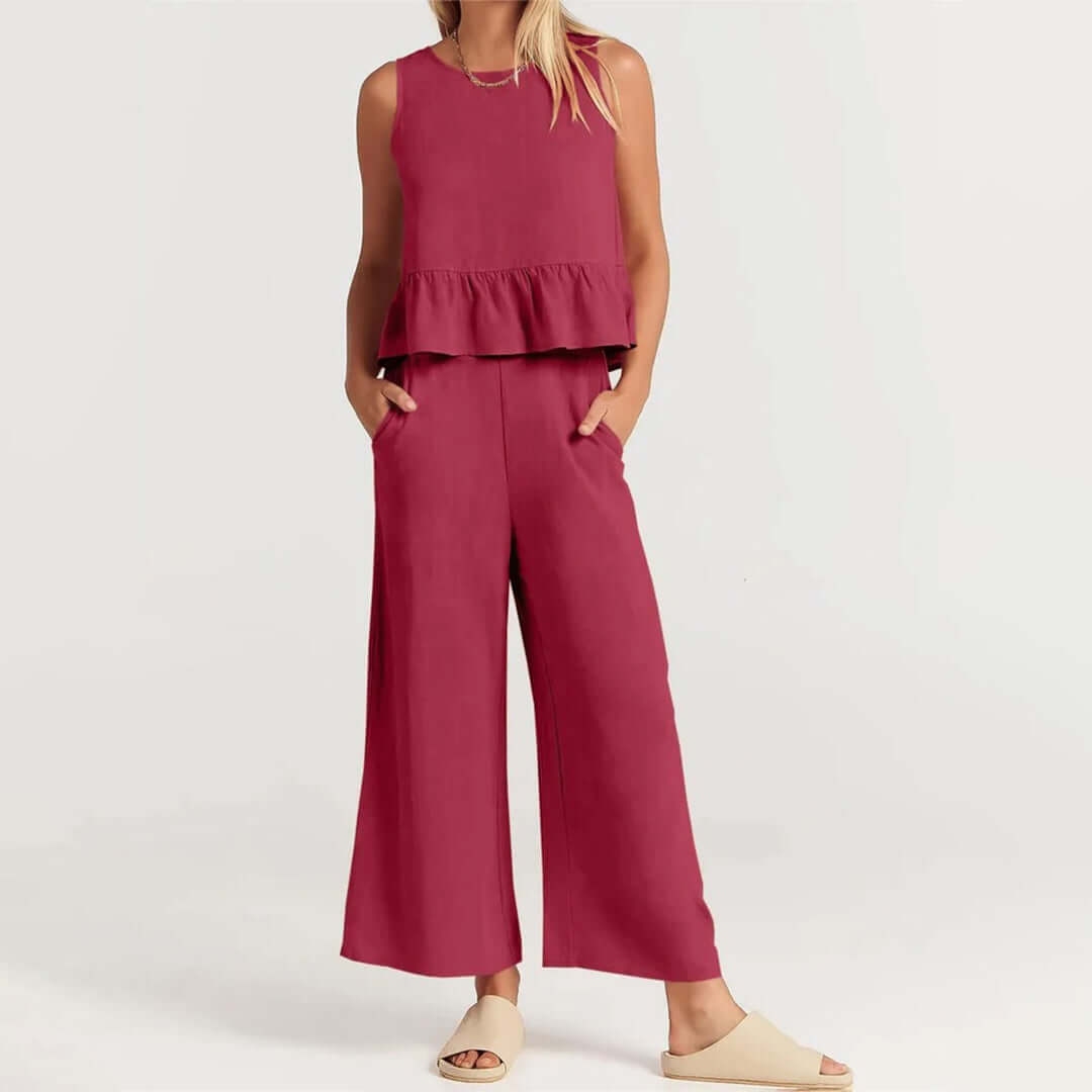 Women's Sleeveless Peplum Cropped Jumpsuit