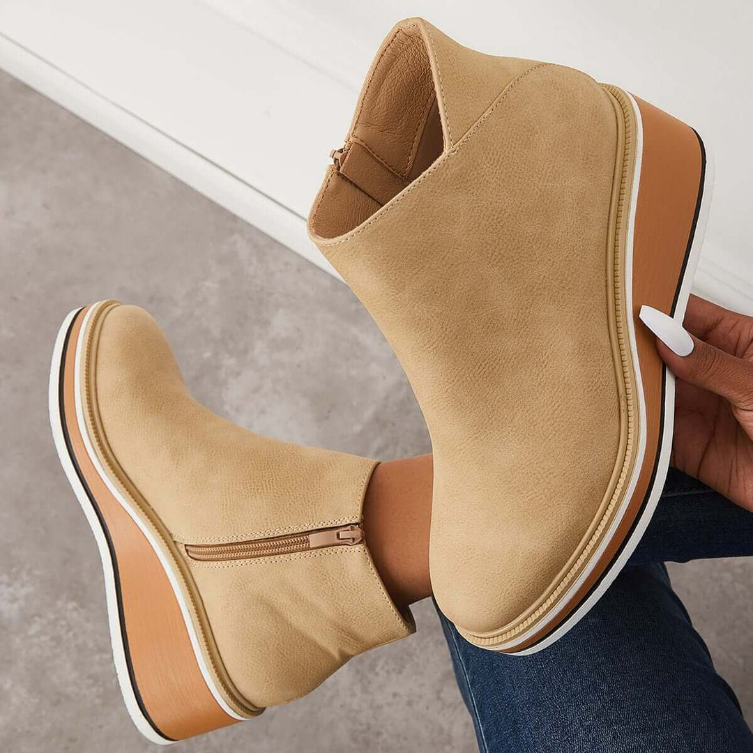 Women's Platform Ankle Boots with Zip