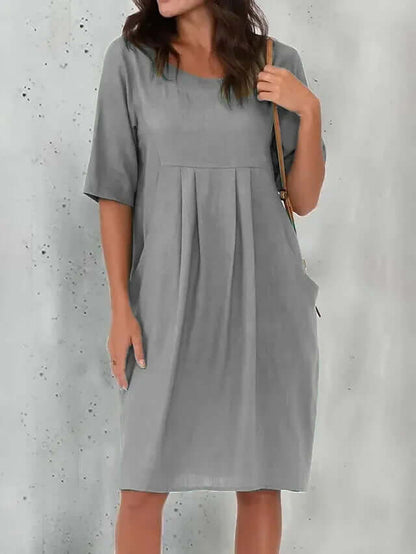 Cotton-Linen Blend Casual Midi Dress