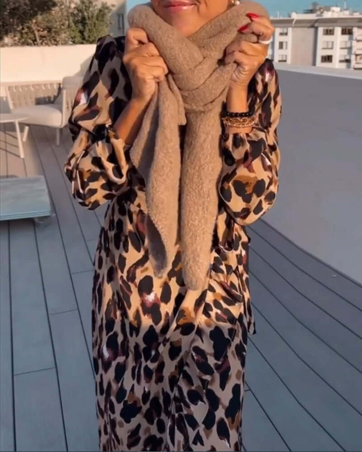 Women's Leopard Print V-Neck Dress