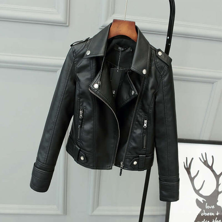 Women's Slim Fit PU Leather Motorcycle Jacket