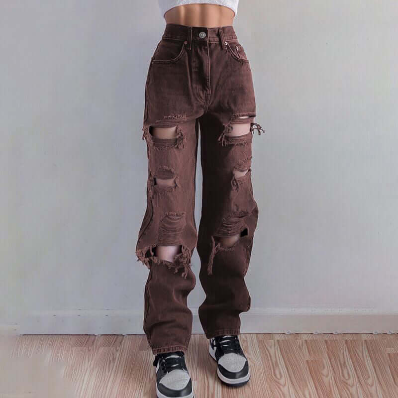 Women's Ripped Raw Hem Jeans