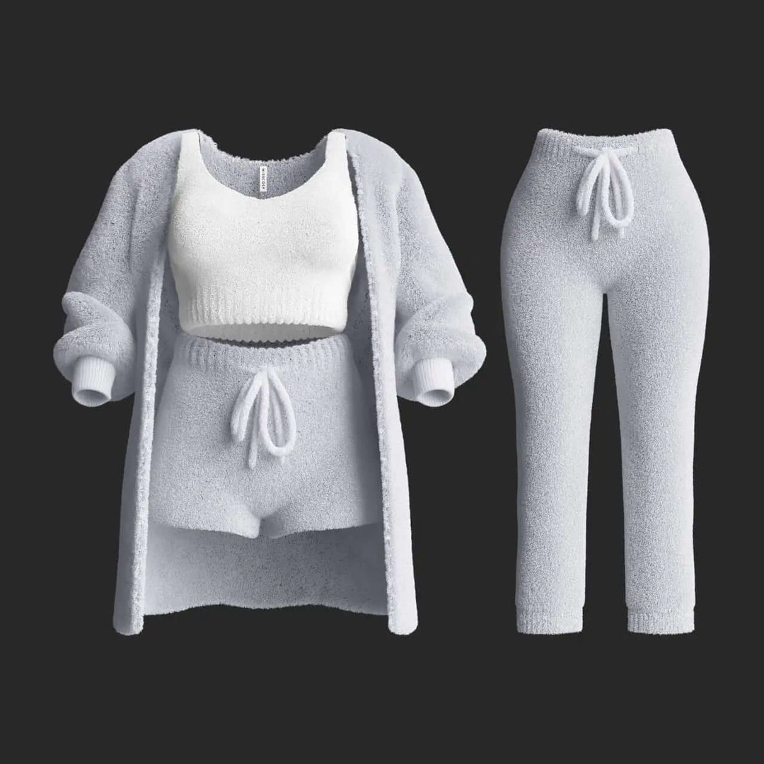 Women's 4-Piece Plush Knitted Lounge Set