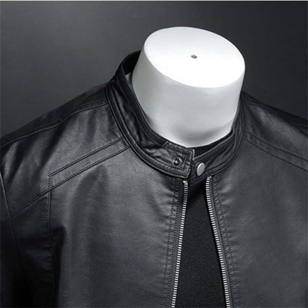 Classic Style Faux Leather Biker Jacket for Men