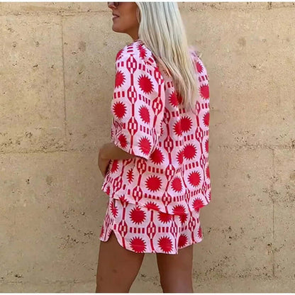 Women's Geometric Print Co-ord Set: Relaxed Shirt & Shorts