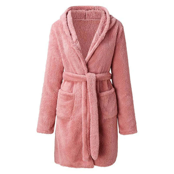 Women's Fluffy Hooded Knee-Length Bathrobe