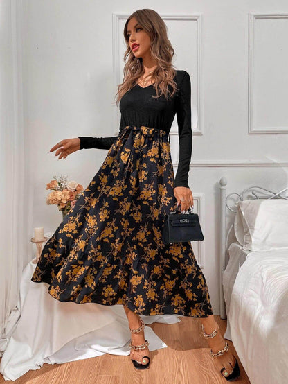 Floral A-Line Long Sleeve Dress