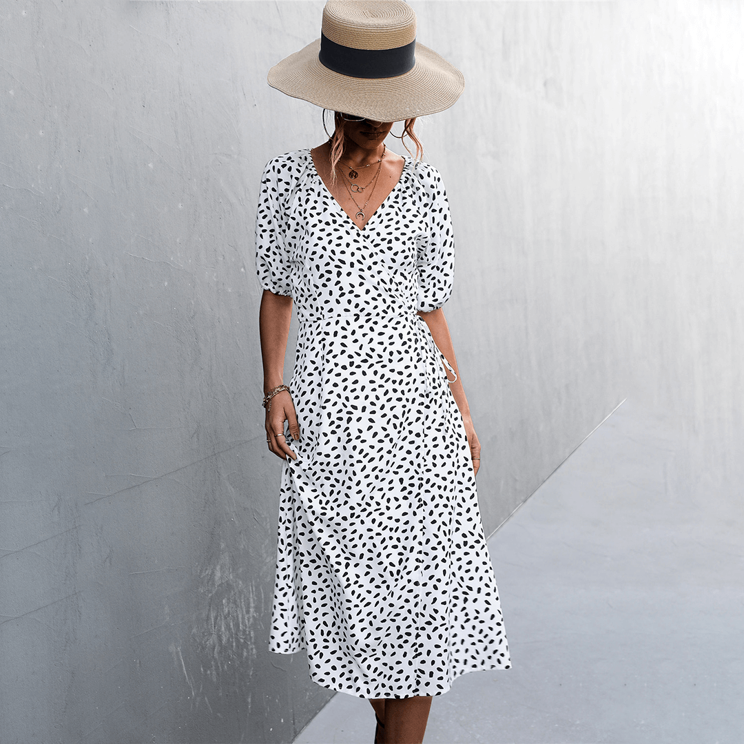 Polka Dot V-Neck Wrap Dress