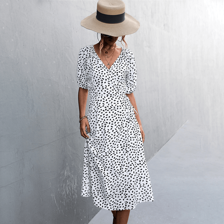 Polka Dot V-Neck Wrap Dress