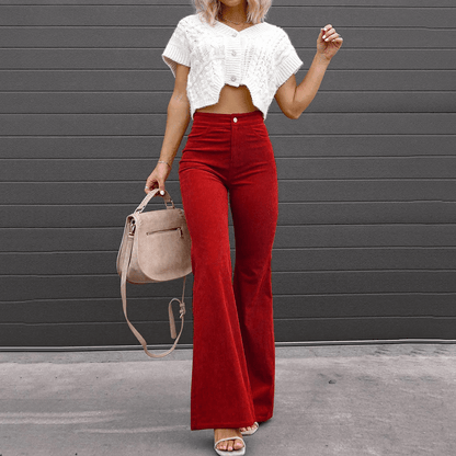 Women's High-Waisted Corduroy Flared Trousers